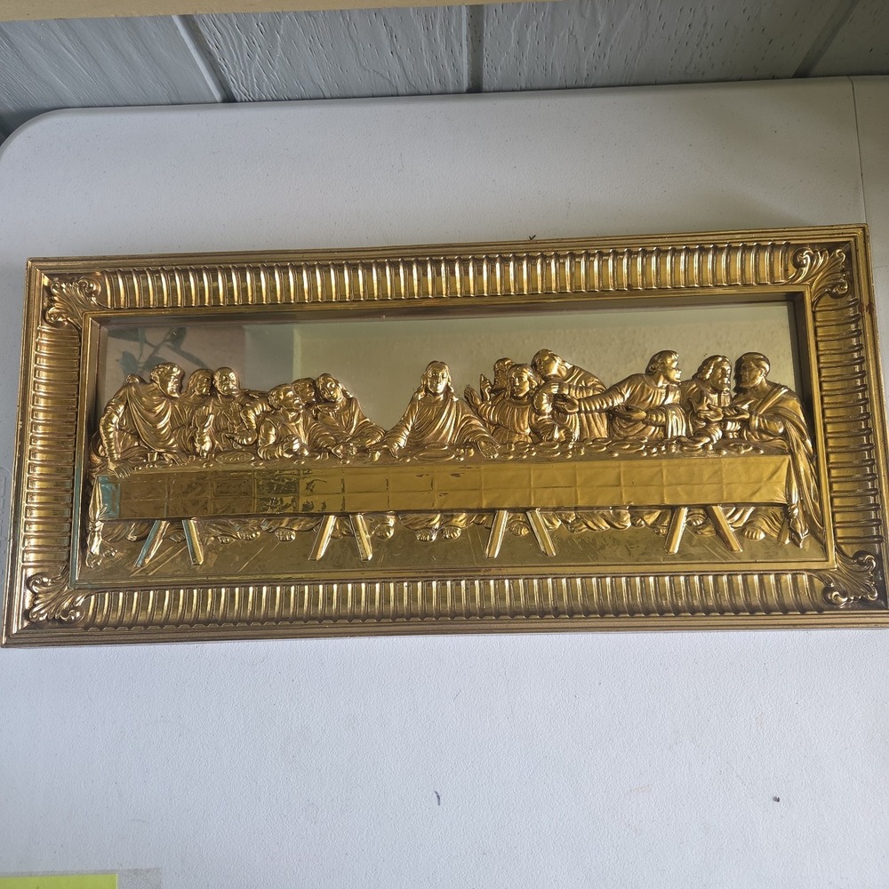 3D Gold Mirrored "The Last Supper" Wall Art Picture 21.5" W X 10" H X 1.24" D.